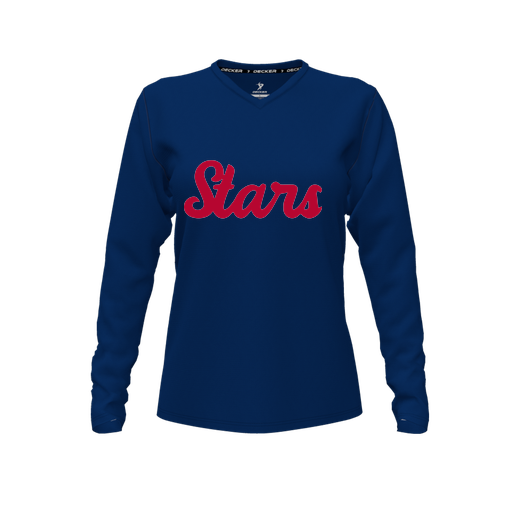 [CUS-DFW-TEES-CMF-VNK-LSL-NVY-FYXS-LOGO2] Decker Comfort T-Shirt (Female Youth XS, Navy, V Neck, Logo 2, Long Sleeve)