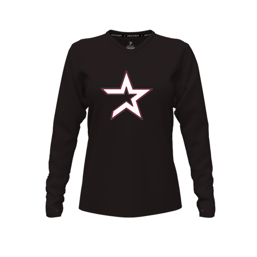 [CUS-DFW-TEES-PER-VNK-LSL-BLK-FYXS-LOGO3] Performance T-Shirt (Female Youth XS, Black, V Neck, Logo 3, Long Sleeve)