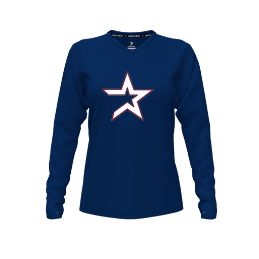 [CUS-DFW-TEES-PER-VNK-LSL-NVY-FYXS-LOGO3] Performance T-Shirt (Female Youth XS, Navy, V Neck, Logo 3, Long Sleeve)