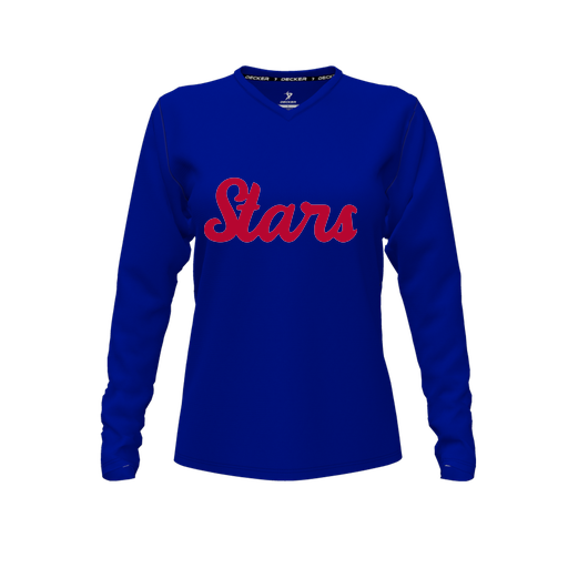 [CUS-DFW-TEES-PER-VNK-LSL-RYL-FYXS-LOGO2] Performance T-Shirt (Female Youth XS, Royal, V Neck, Logo 2, Long Sleeve)
