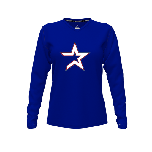 [CUS-DFW-TEES-PER-VNK-LSL-RYL-FYXS-LOGO3] Performance T-Shirt (Female Youth XS, Royal, V Neck, Logo 3, Long Sleeve)