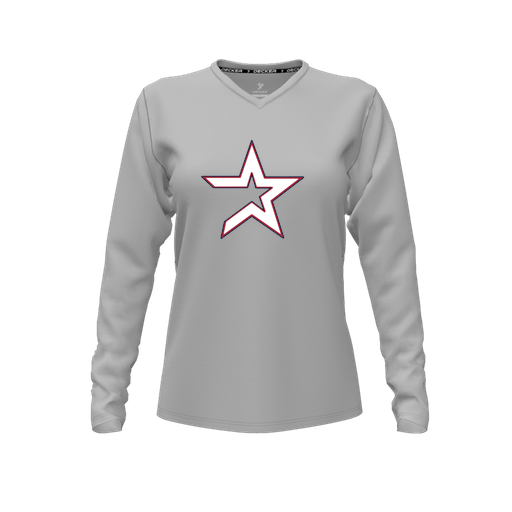 [CUS-DFW-TEES-PER-VNK-LSL-GRY-FYXS-LOGO3] Performance T-Shirt (Female Youth XS, Gray, V Neck, Logo 3, Long Sleeve)
