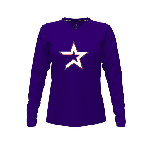 [CUS-DFW-TEES-PER-VNK-LSL-PUR-FYXS-LOGO3] Performance T-Shirt (Female Youth XS, Purple, V Neck, Logo 3, Long Sleeve)
